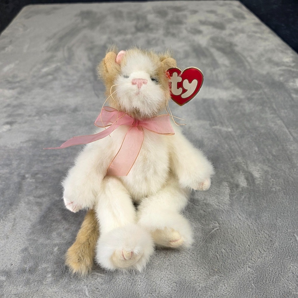 Vintage Ty Attic Treasures Adelaide the Cat 1993‎ Plush Toy Pink Flower Bow